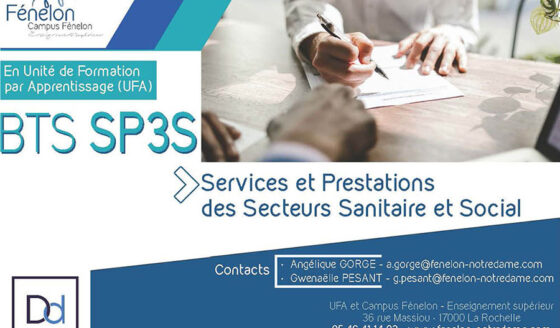 BTS SP3S (Services et Prestations des Secteurs Sanitaire et Social) du Campus Fénelon – Enseignement supérieur de La Rochelle : de belles perspectives d'avenir.