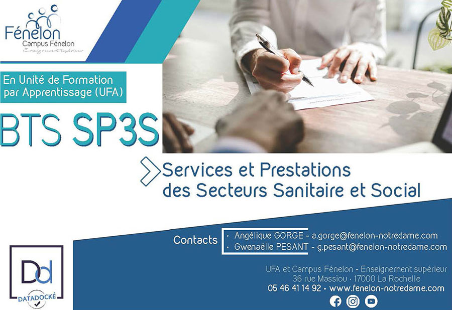 BTS SP3S (Services et Prestations des Secteurs Sanitaire et Social) du Campus Fénelon – Enseignement supérieur de La Rochelle : de belles perspectives d'avenir.