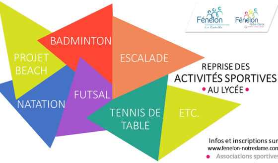 Reprise des activités de l'association sportive UNSS des Lycées Fénelon Notre-Dame de La Rochelle le 9 septembre 2024. Infos et inscriptions sur le site Internet.