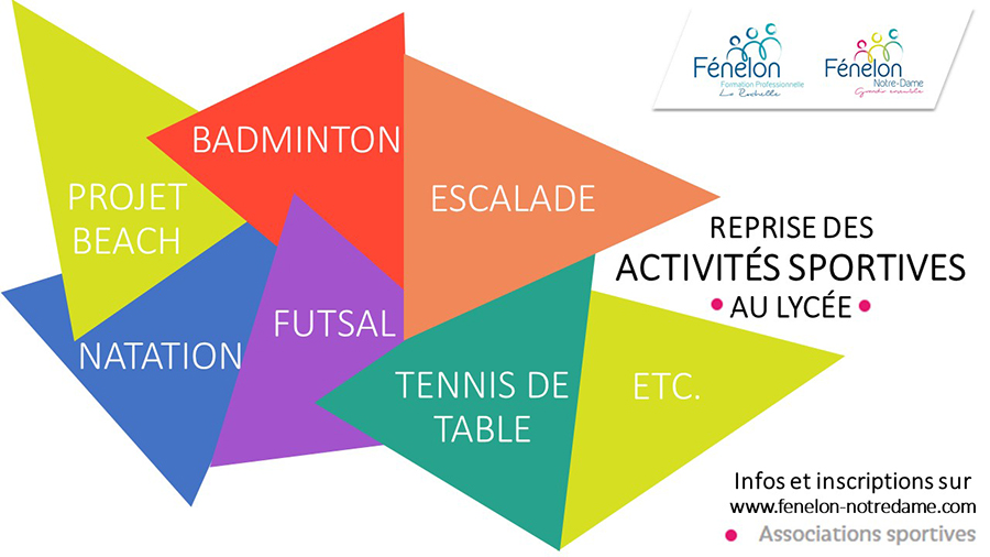 Reprise des activités de l'association sportive UNSS des Lycées Fénelon Notre-Dame de La Rochelle le 9 septembre 2024. Infos et inscriptions sur le site Internet.